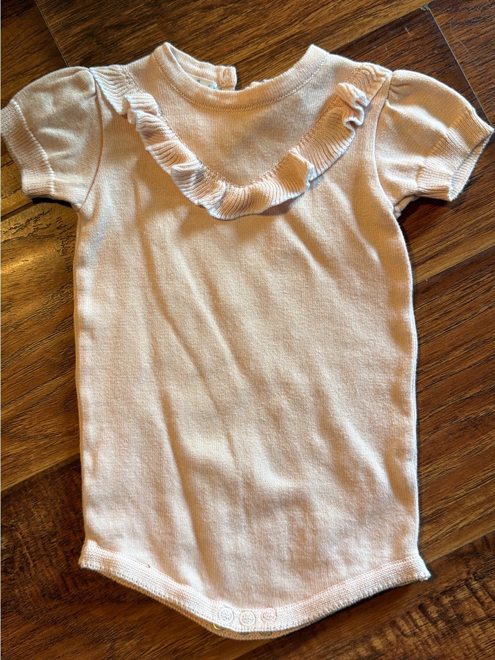 Baby Ruffle-Trim Short Sleeve One-Piece in Light Pink